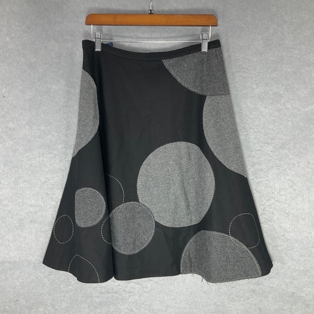 Boden Skirt‎ Womens Sz 10 Black Wool Blend Skirt Gray Circle Applique A-Line